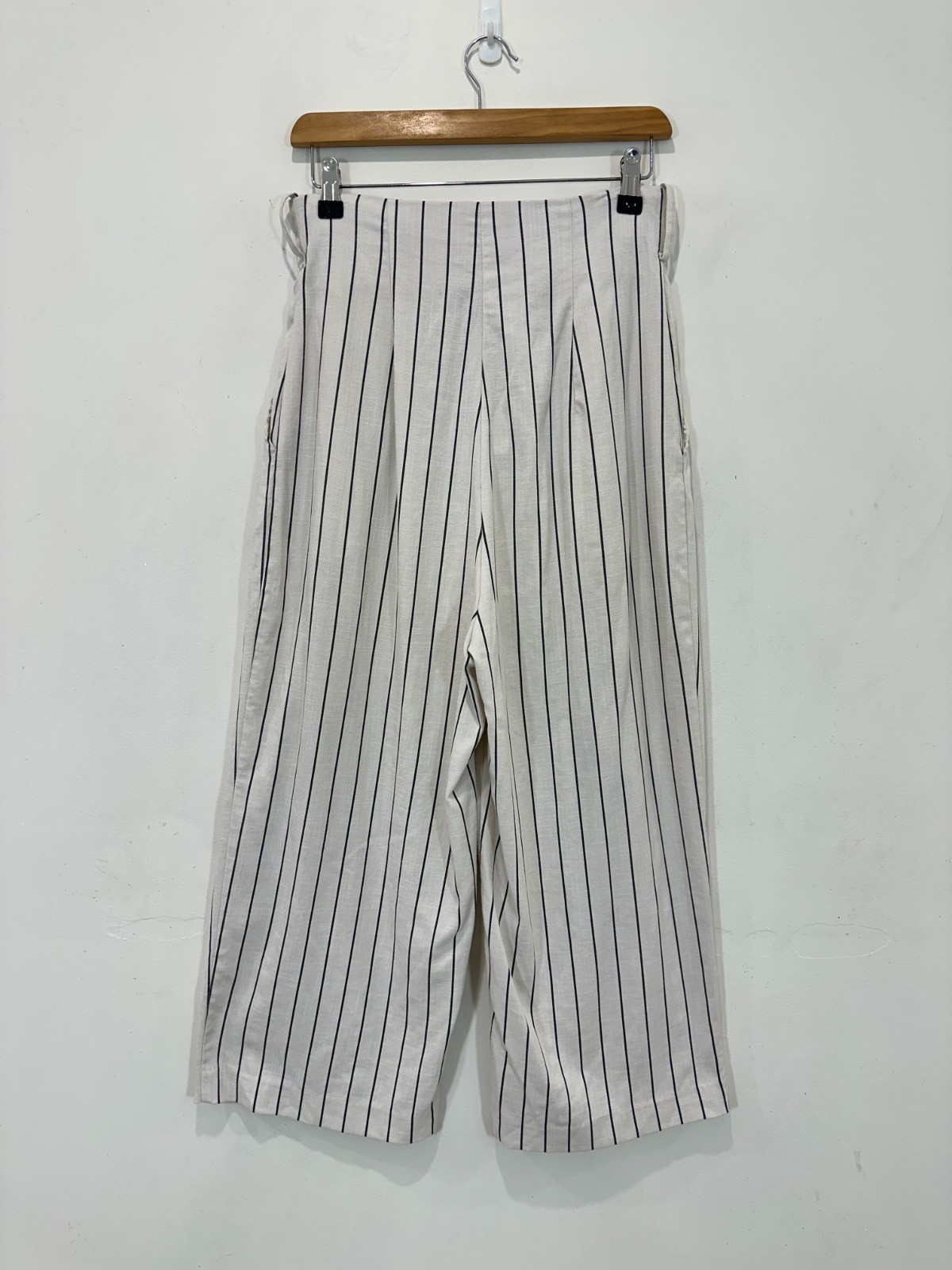 Sheike Wide Leg Pants Women AU 8 (28x21) White Striped Hi Rise Zip Fly Stretch image 2