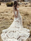 Bohemian Lace Illusion Mermaid Wedding Dresses Halter Appliques Bridal Gowns