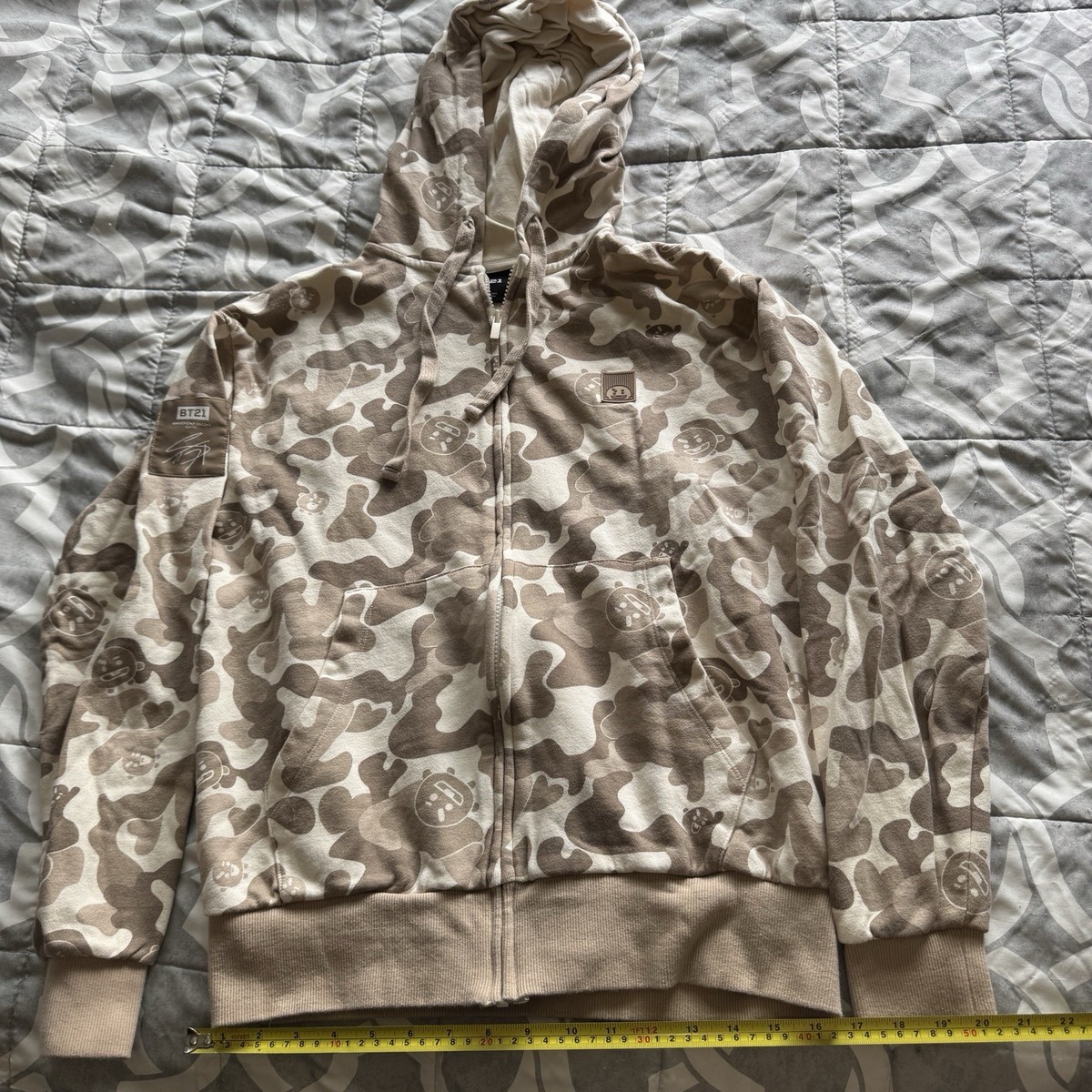 BTS BT21 K-Pop New Hoodie Shooky Rare Tan Camo Authentic Bighit Adult Size Mediu