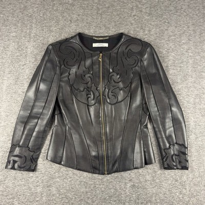 Versace Collection Baroque Leather Napa Jacket Womens 44 Black Lambskin Luxe