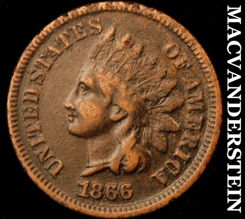 1866 Indian Head Cent- Dark- Semi Key Very Fine No Reserve #J4452