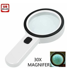 30X Jumbo Handheld Magnifying Glass w/ 12 Bright LED Light Illuminated Magnifier