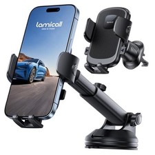Car Phone Holder 3-in-1 Pro Version Suction Cup 360  Rotation Phone Black