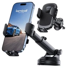  Car Phone Holder [3-in-1 Pro Version Suction Cup] 360° Rotation Phone Black