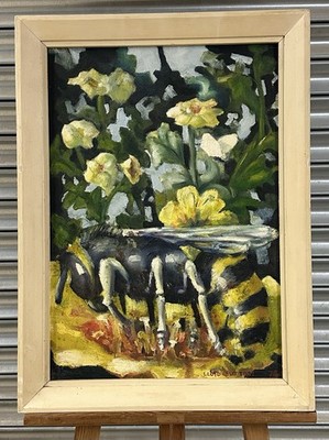 Original Ölgemälde - Biene & Blumen - signiert Lloyd Sutton, 1974