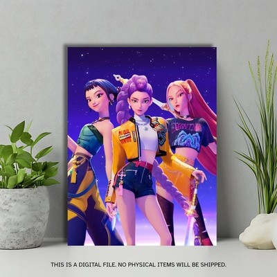 K-Pop Demon Hunters Poster Rumi Zoey Mira Kids Bedroom 24x36 Unframed
