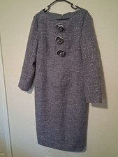 Gray Tweed Dress with Three Decorative Velvet Flowers/Roses Classic Grandmacore