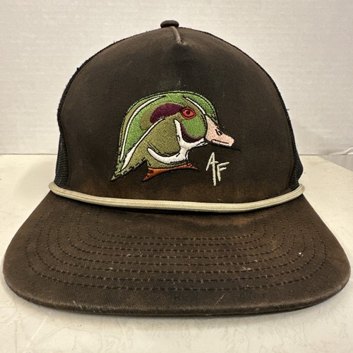 American Fetcher Wood Duck Head Trucker Hat Rope Mesh SnapBack Distressed