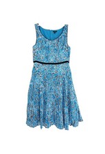 Ann Taylor Sleeveless Dress Size 4 Floral Print Blue/White/Black Pleated Skirt