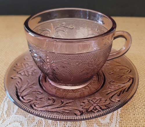 VTG Tiara Indiana Glass Amethyst Sandwich Coffee Cup & Saucer Or Tea