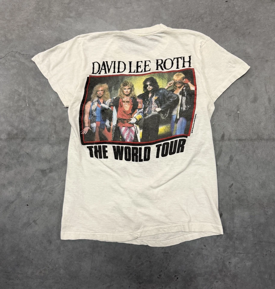 Camiseta True Vintage 1986 David Lee Roth The World Tour Gráfico Años 80 Banda Talla Pequeña Foto 2 de 4
