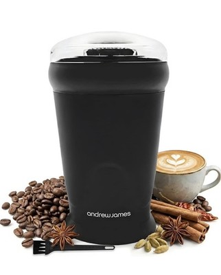 Elektrische KAFFEEMÜHLE Maschine Bohnen Gewürze Nüsse 150W ANDREW JAMES schwarz GRATIS PP