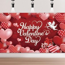 Large Valentine Day Banner 71x44 Inch Valentine Day Backdrop Red Pink Valentine