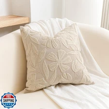 BlissBlush Light Beige Velvet Decorative Throw Pillow Cover 20X20, Neutral Fl