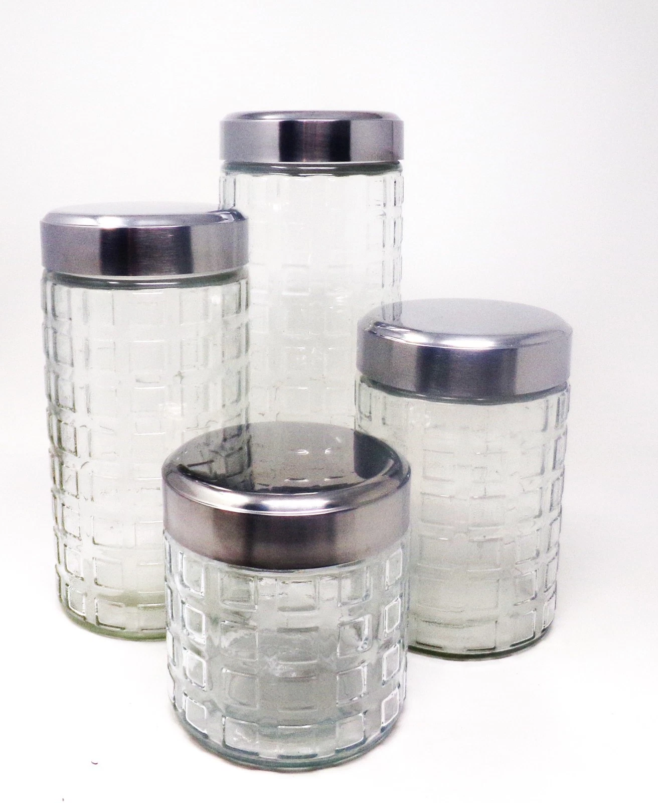 Kitchenworks Set of 4 Airtight Lids Glass Canisters For Snacks,Cereals Round