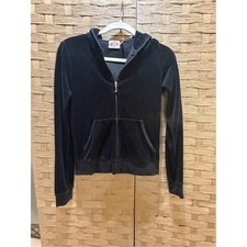Y2K Juicy Couture Black Velour Zip Up Hoodie Womens Medium Vintage Goth Luxe
