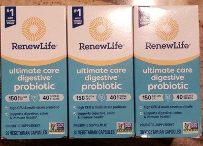 3 Pack Renew Life Ultimate Care Digestive Probiotic 150 Billion CFU 90Cap 11/25