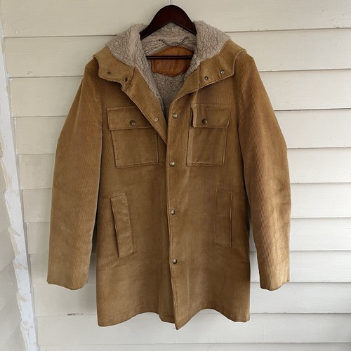 WOOLRICH Vintage 70s Corduroy Sherpa Lined Split Hood Field Coat- Size 38 (S)
