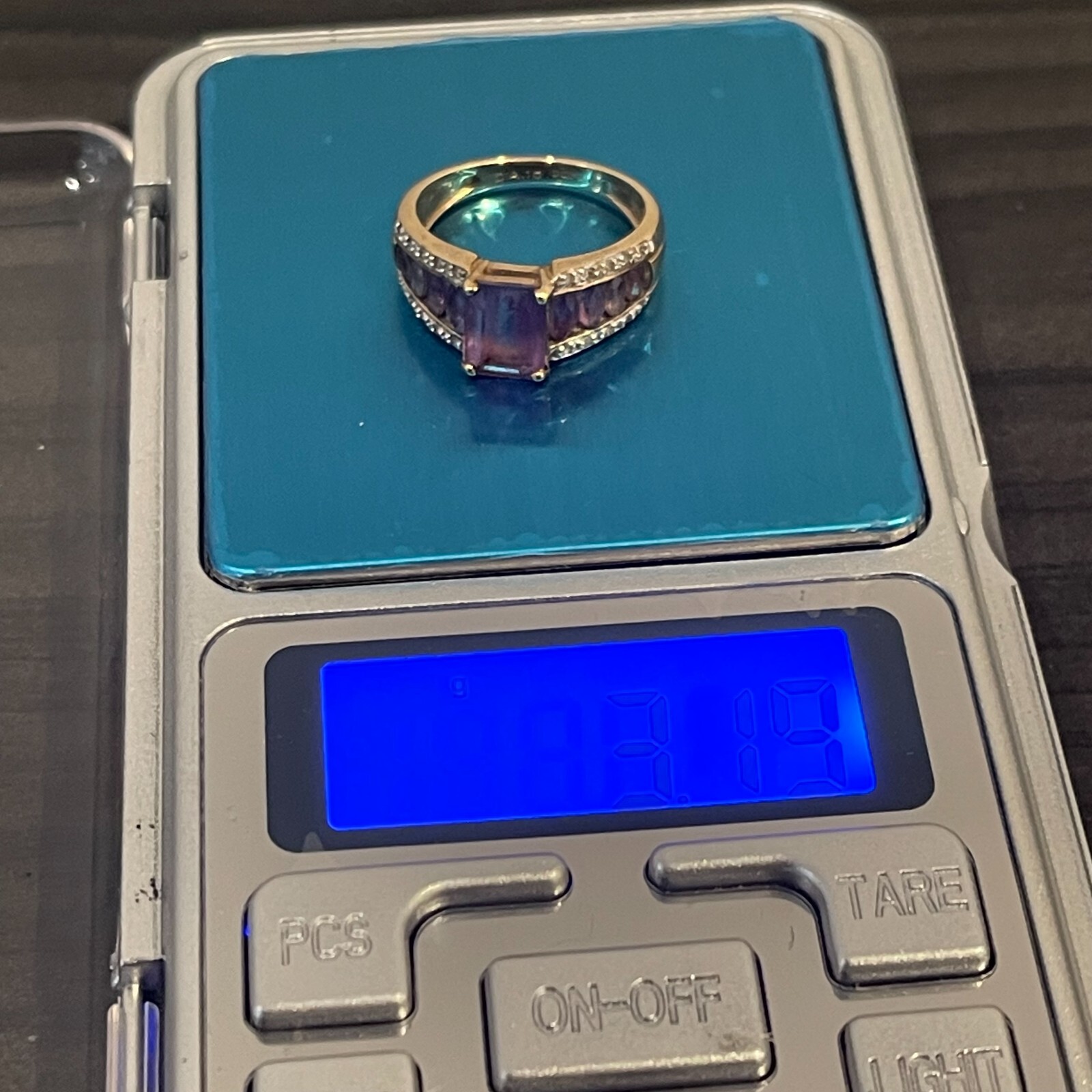 9ct Gold Dress Ring With Amethyst, Ametrine and Diamonds. Sz M, Hallmarked 3.19g - Picture 7 of 8