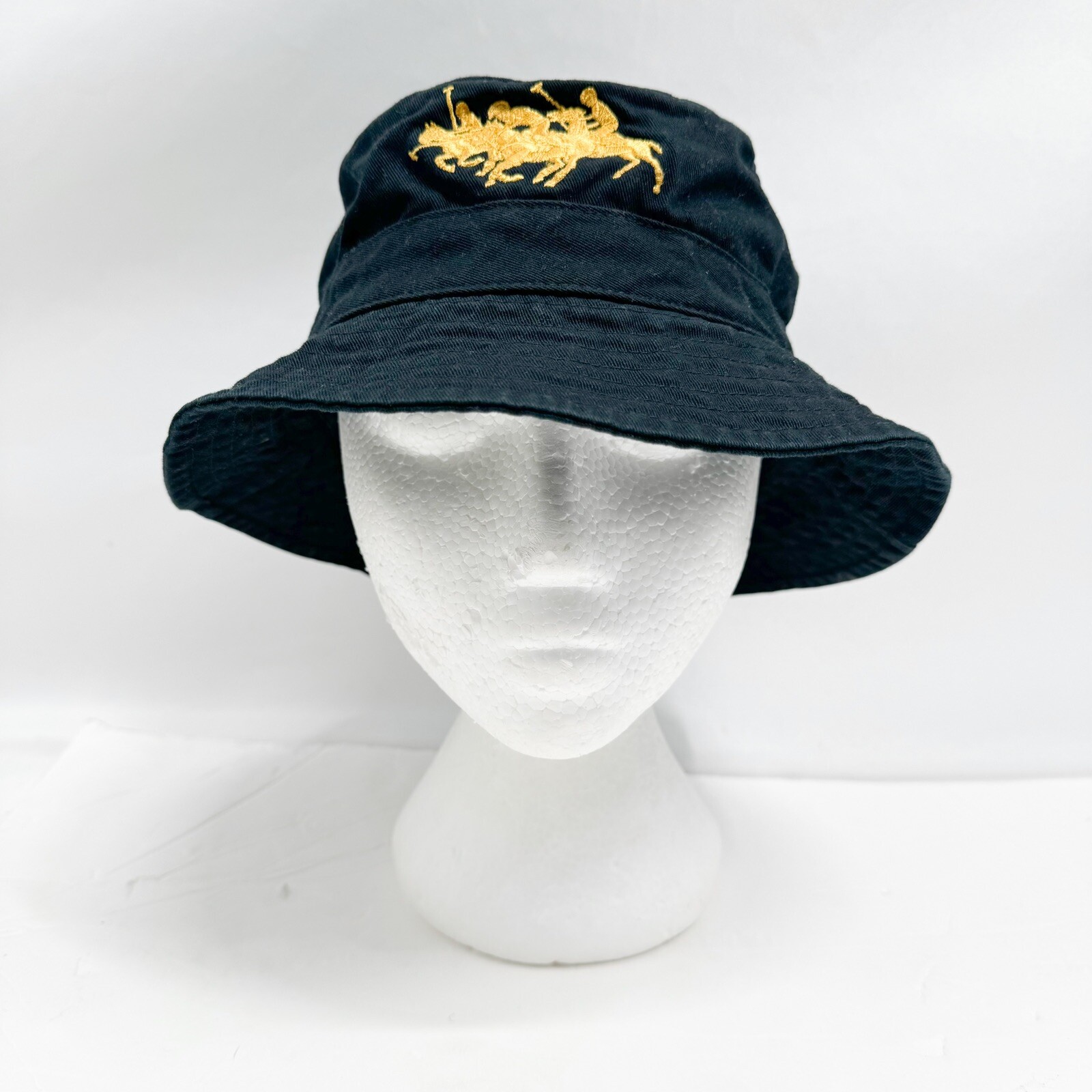 Polo Ralph Lauren cappello a secchio lunare Capodanno triplo pony oro nero taglia S M nuovo con etichette