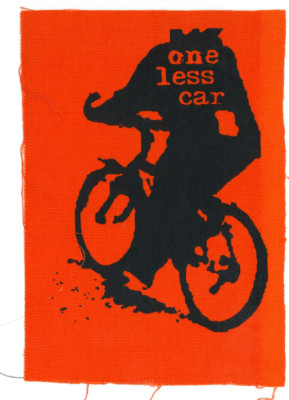 ONE LESS CAR ~ sew-on canvas patch ~ bicycle/bike (many colors)