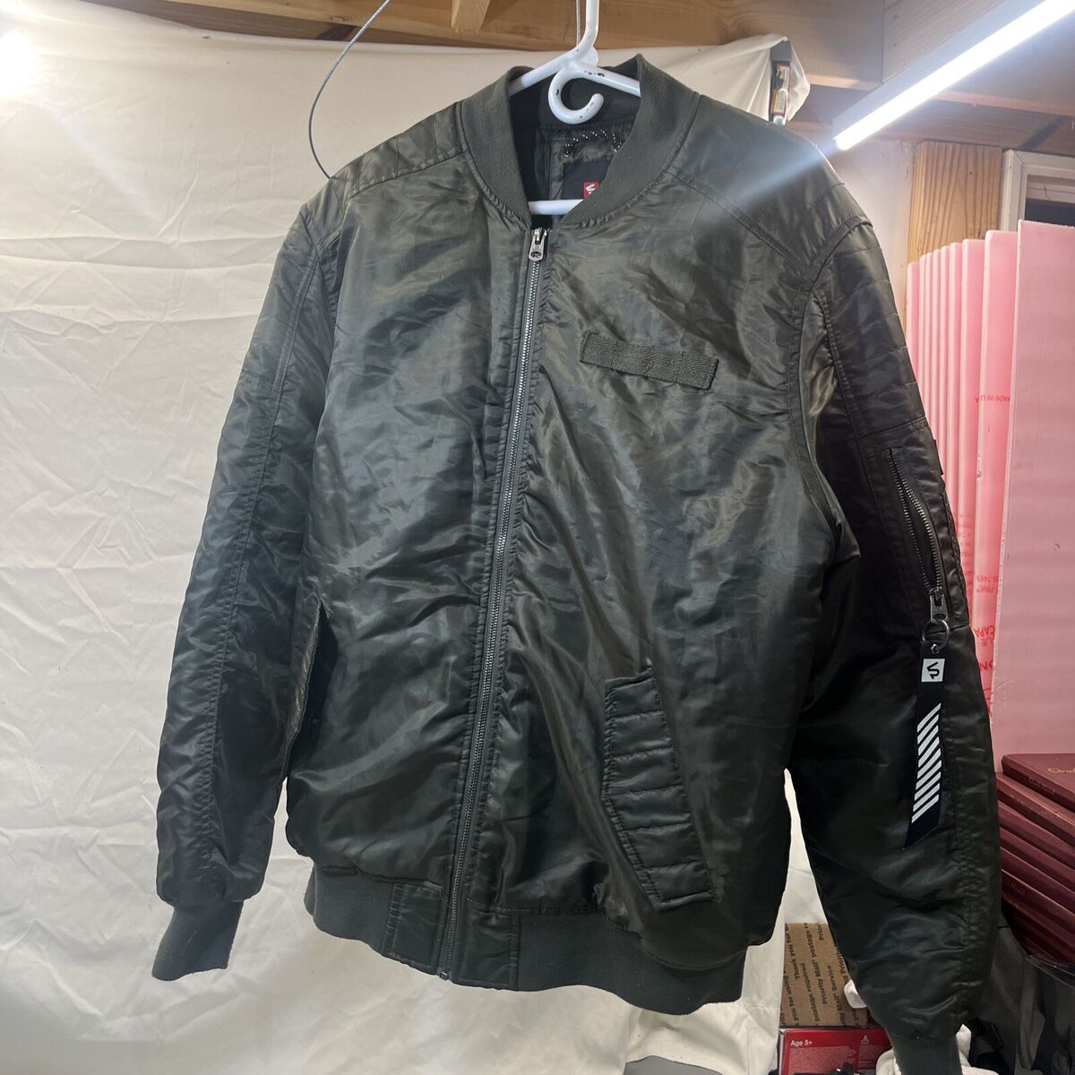 Southpole Bomber Jacket Y2K Mens Size XL Army Green Shiny Southpole Bomber Jacket Y2K Mens Size XL Army Green Shiny