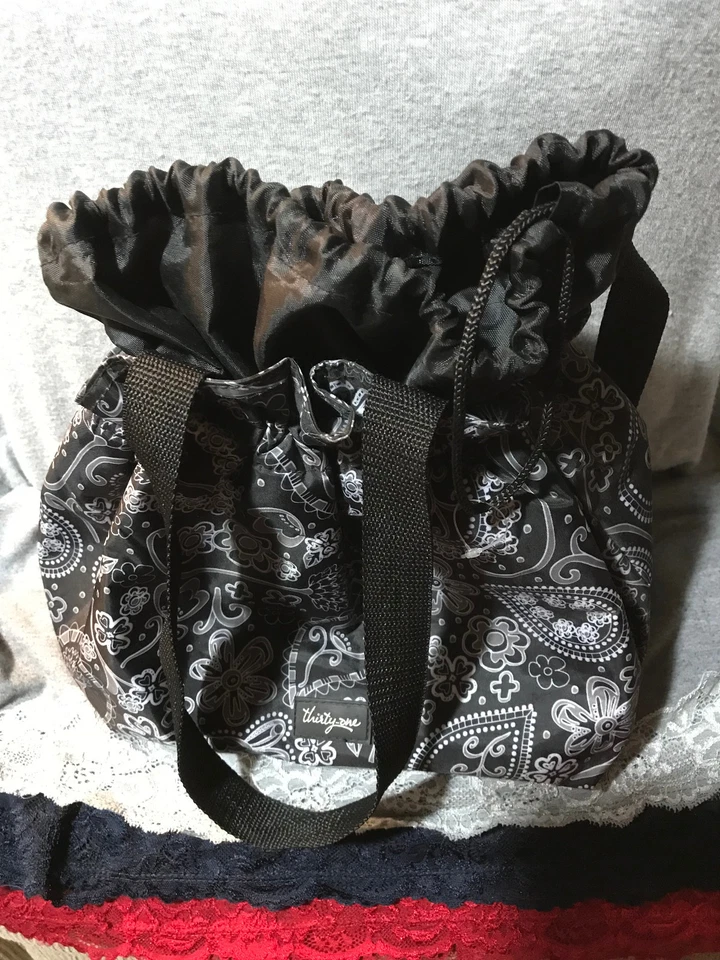 Тридцать один черный и серый мульти нейлона цветочный шнурок сумка с короткими ручками сумочки обед сумка - Изображение 3 из 4