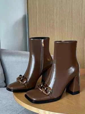 Bottines Marron À Talon 8,5 Cm Confortables En Cuir Synthétique CZ362 - Photo 1/4