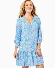 Lilly Pulitzer Charlee Tunic Dress Zanzibar Blue Fish Kiss M paisley beach vaca