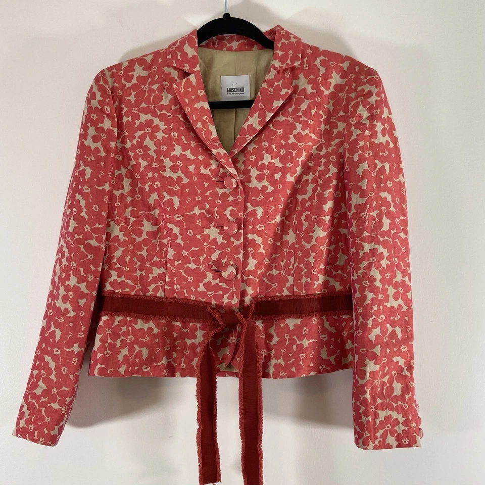 Moschino Barato y Elegante 2 Piezas Falda Traje Mujer 14 Beige/Rojo Floral Blazer Botones Foto 3 de 4
