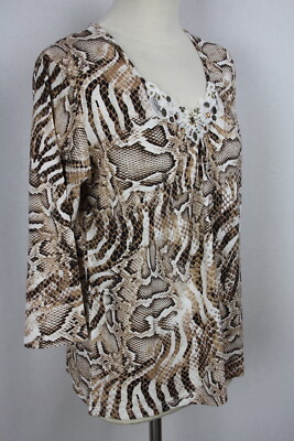 Damen Tunika Oberteil Shirt Schlangenmuster Spitze Perlen Viskose IMAGINI Gr.38