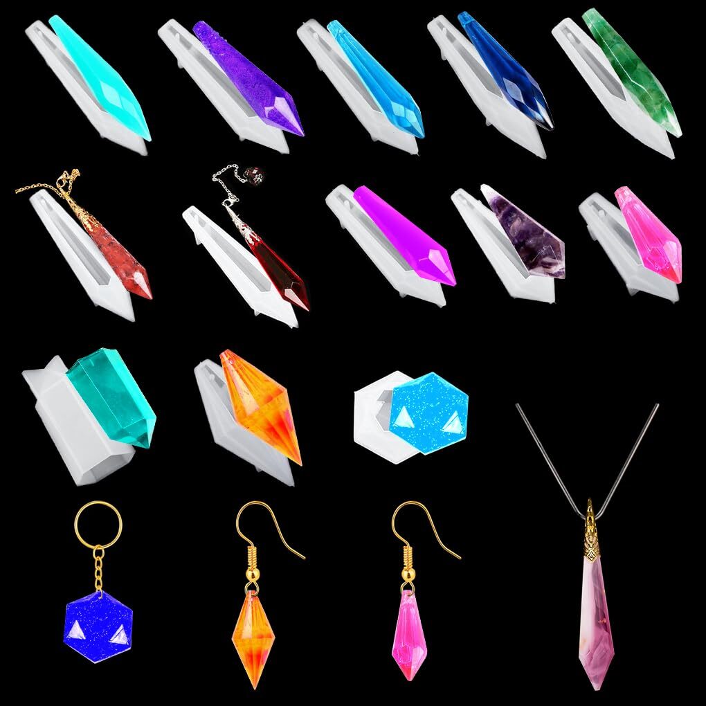13pcs Crystal Resin Molds Pendulum Jewelry Casting Molds Epoxy Quartz Gemston...