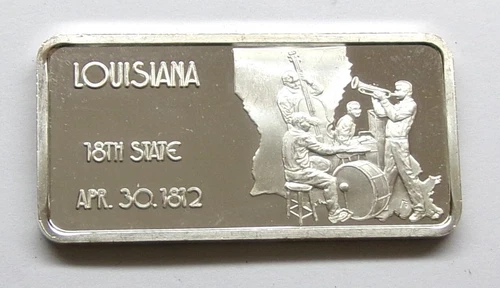 State of Louisiana (18th State) 1 Oz .999 Silver Proof Bar