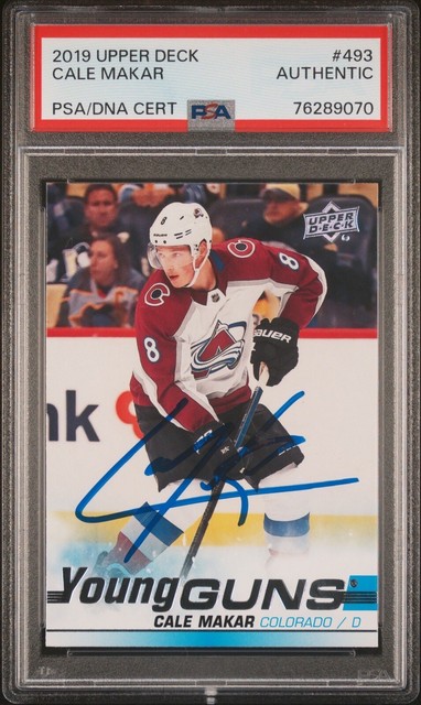 CALE MAKAR SIGNED 2019 UPPER DECK YOUNG GUNS #493 ROOKIE CARD AUTO PSA/DNA