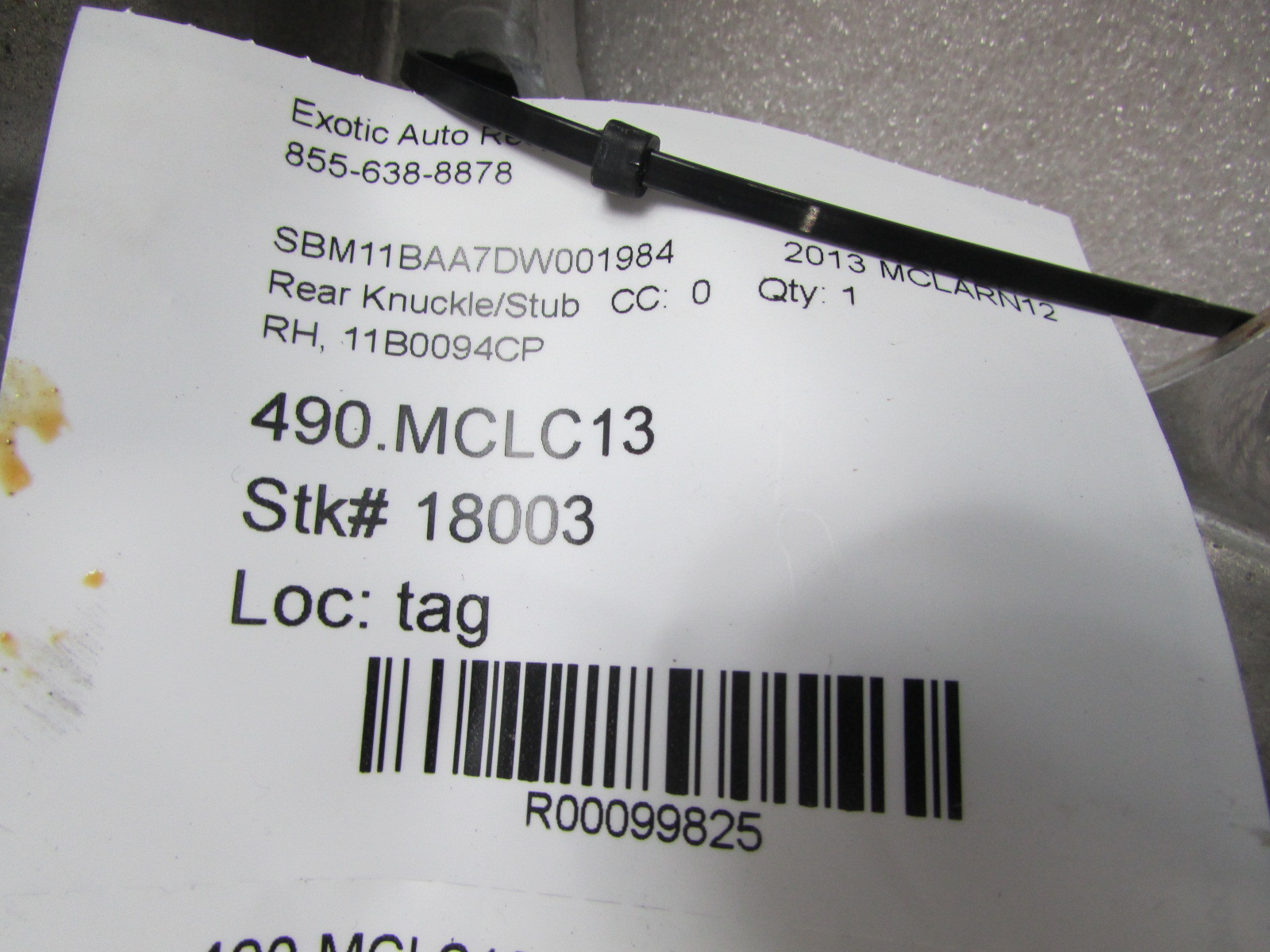 McLaren 570s Rear Knuckle, Upright, W/O Hub, Used, P/N 11B0094CP