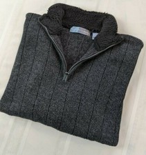 OSCAR DE LA RENTA Quarter Zip Mock Neck Black Ribbed Pullover Sweater Men's XL