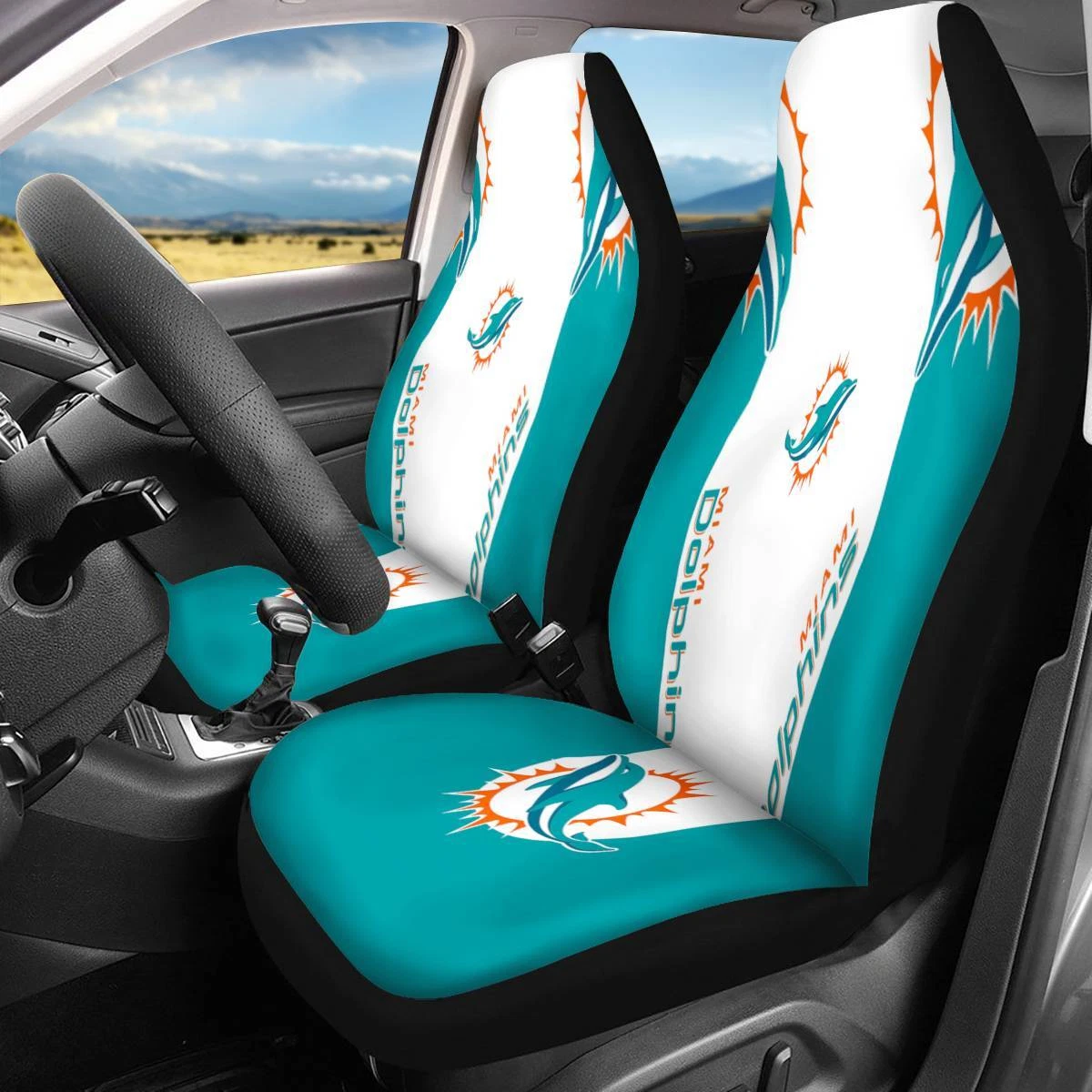Car Seat Cover Seat Protector 2Pc for Miami Dolphins.