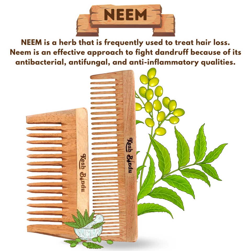 Peines de madera desenredadores de pelo de sándalo verde 100 % natural hechos a mano de neem Foto 3 de 4