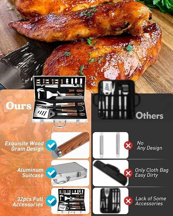 32Pcs BBQ Tool Set with Aluminium Case, KALAHOL Barbecue Accessories Kit UK - Image 2 of 4