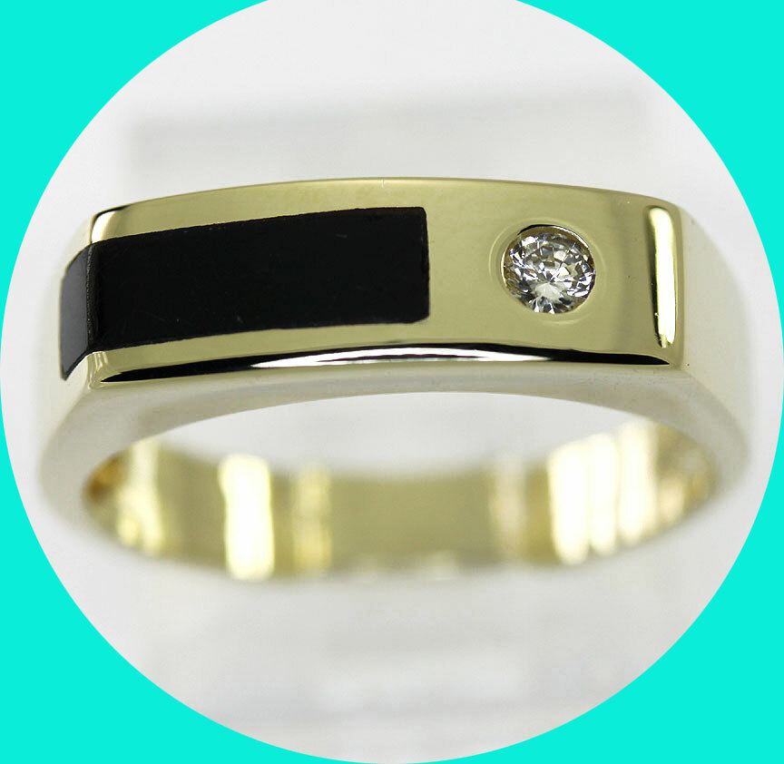 Onyx Ring Band 14k Yellow Gold Round Brilliant Cubic Gem