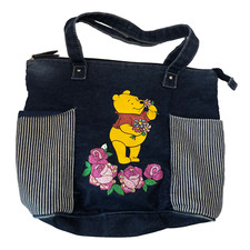 Winnie the Pooh Zippered Denim Tote Bag w/ Sparkles - 14"H x 16"W x 5"D