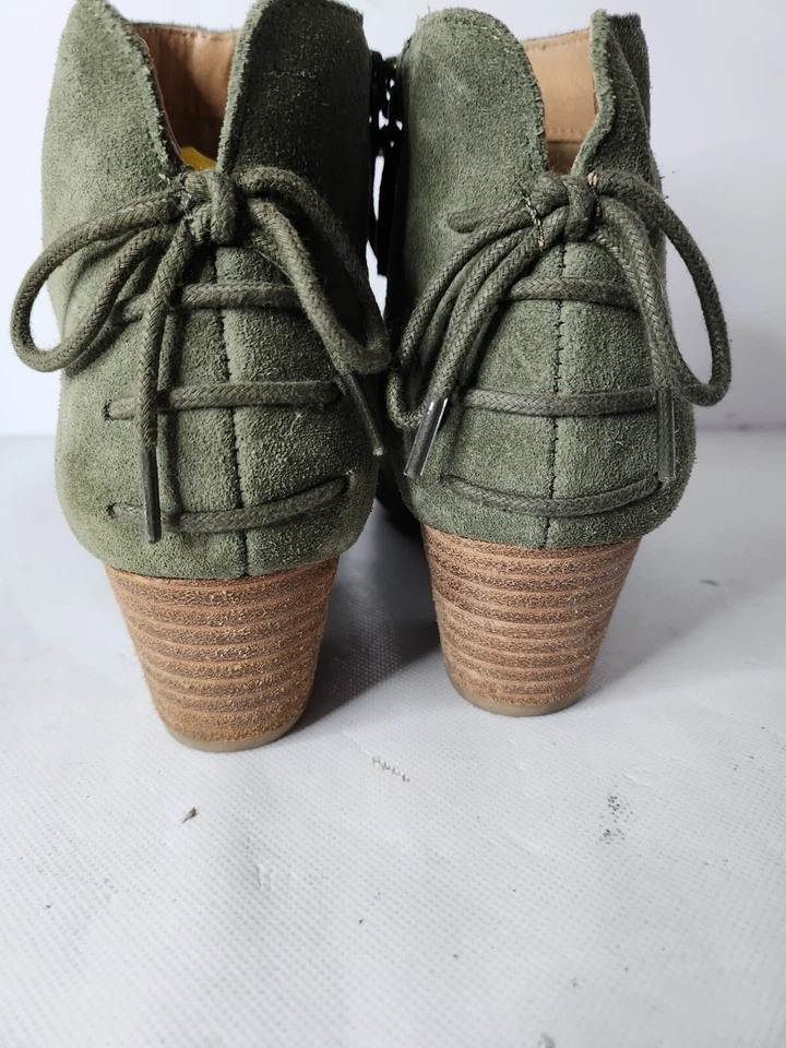Tahari Mujer Charles Botines 6M Verde Gamuza Cuero Con Cordones Tacón Trasero Foto 3 de 4