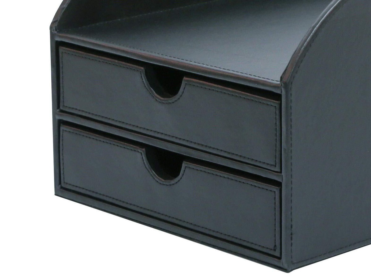 Organizador De Escritorio 2 Niveles Con Bandeja Para Cartas - Piel Sintética | Negro, Marrón, Gris, Blanco