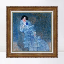 Framed Canvas Giclee Print Woman in Blue Dress by Gustav Klimt Wall Art