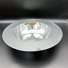 Vintage Silver White Metal Fruit Bowl Applied Brass Grape Design
