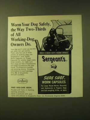 1966 Sergeant's Sure Shot Worm Capsules Ad - Worm your dog safely