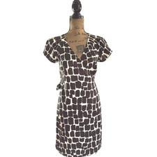 Banana Republic Dress 2 Brown Ivory Polka Dot Slip Lined True Wrap CUTE