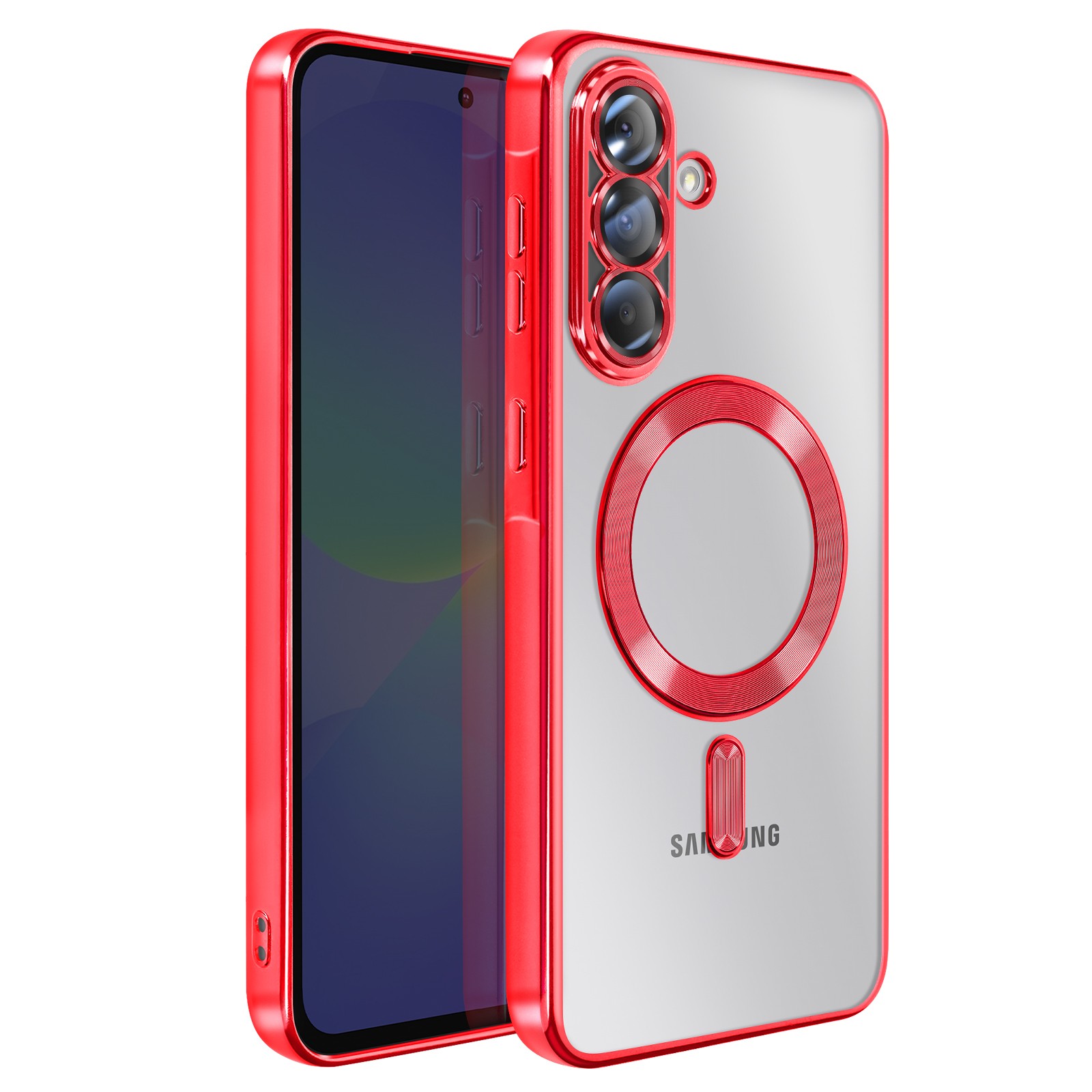 Coque Galaxy A36 rouge antichoc avec contour métallique brillant