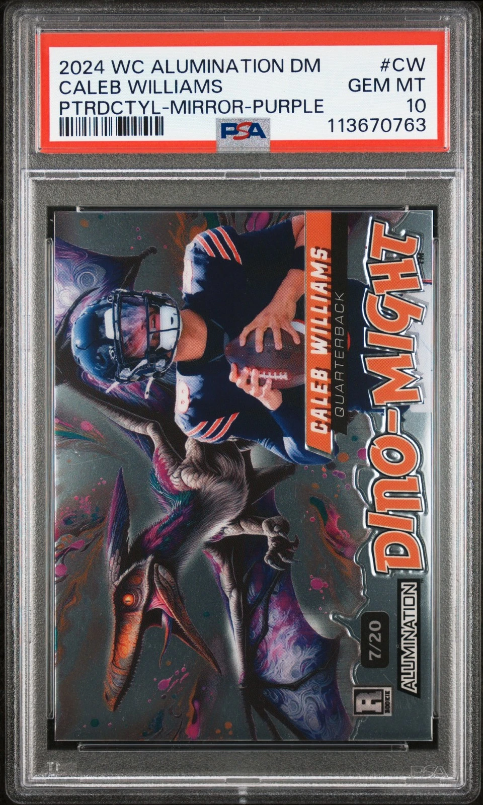 Caleb Williams Wild Card Alumination Dino-Might #CW Pteradactyl-Mirror Foil-Purple