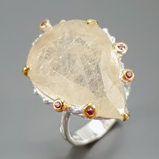 Gemstone 37 ct Natural Rutilated Quartz Ring 925 Sterling Silver Size 8 /R429927